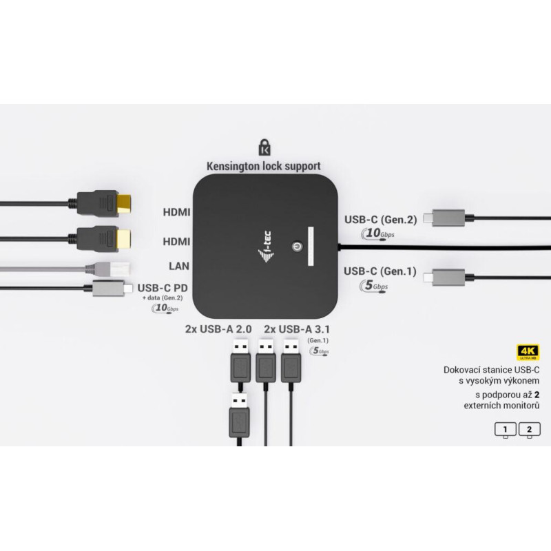 i-tec USB-C Dual HDMI Docking Station with Power Delivery 100W + i-tec Universal Charger 100W