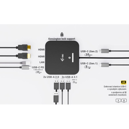 i-tec USB-C Dual HDMI Docking Station with Power Delivery 100W + i-tec Universal Charger 100W
