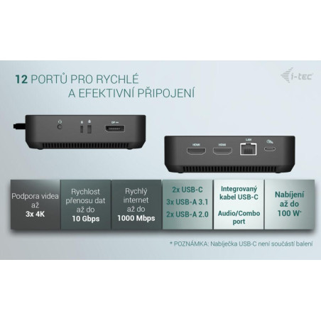 i-tec USB-C DP Dual HDMI Docking Station, Power Delivery 100W