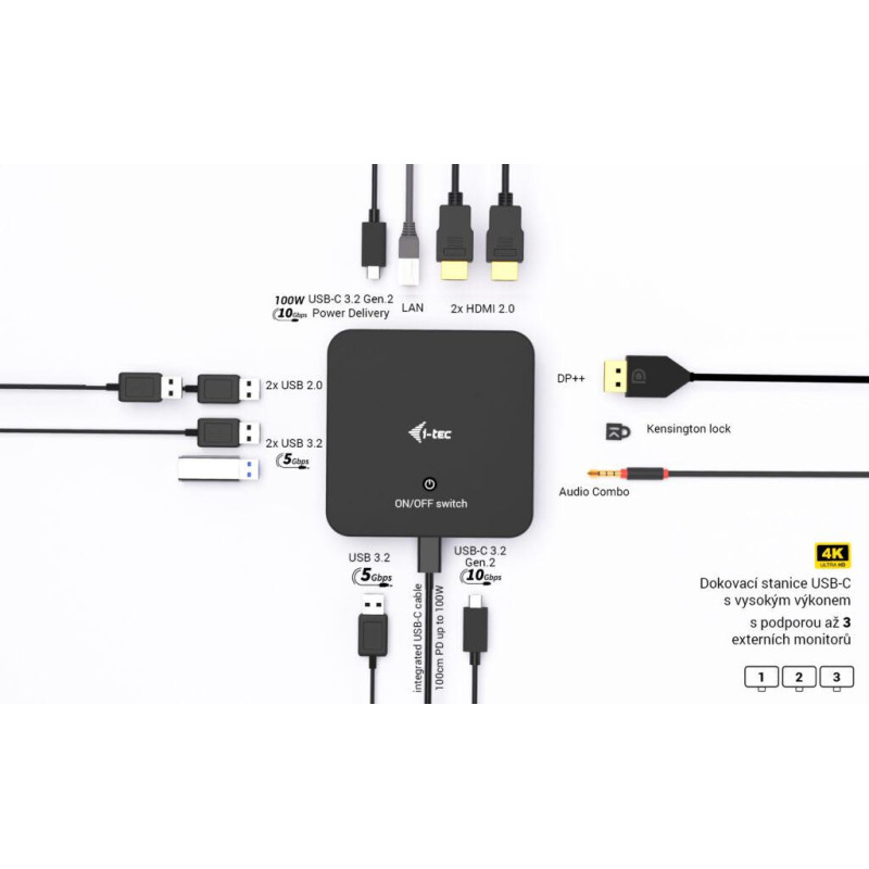 i-tec USB-C DP Dual HDMI Docking Station, Power Delivery 100W + i-tec Universal Charger 100W