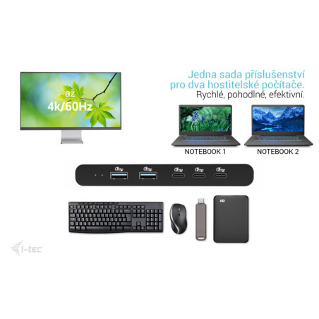 i-tec KVM Docking Station HDMI pre 2 hosty, Power Delivery 2x 100W