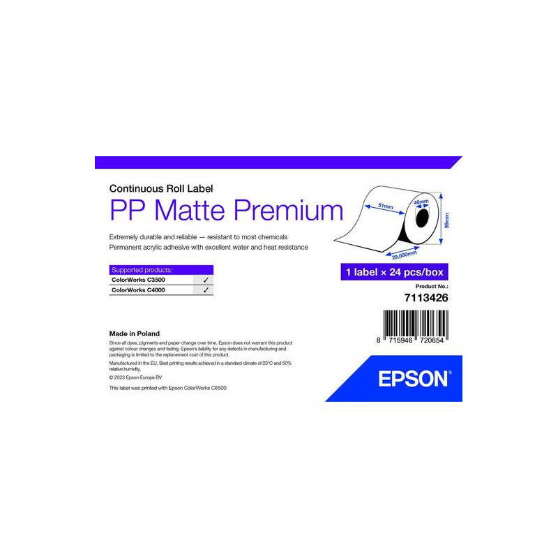 PP Matte Label Premium, Cont. Roll, 51mm x 29mm