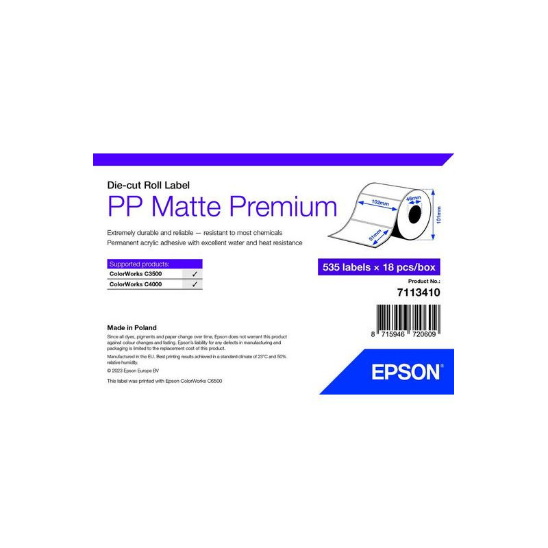 PP Matte Label Premium, 102mm x 51mm, 535 Labels