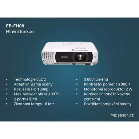 EPSON EB-FH08/3LCD/3600lm/FHD/2x HDMI