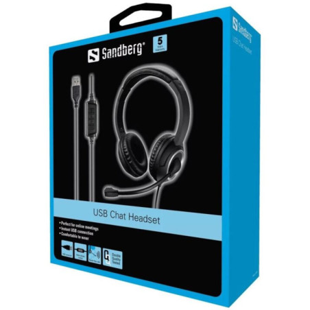 Sandberg PC slúchadlá USB Chat Headset s mikrofónom, čierna
