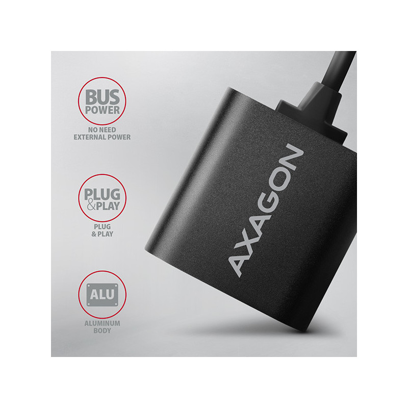 AXAGON ADA-12, USB 2.0 - externá zvuková karta, 48kHz/16-bit stereo, kovová, kábel USB-A 15 cm