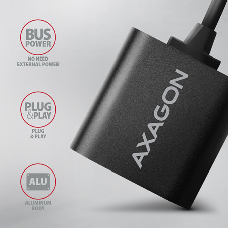 AXAGON ADA-12, USB 2.0 - externá zvuková karta, 48kHz/16-bit stereo, kovová, kábel USB-A 15 cm