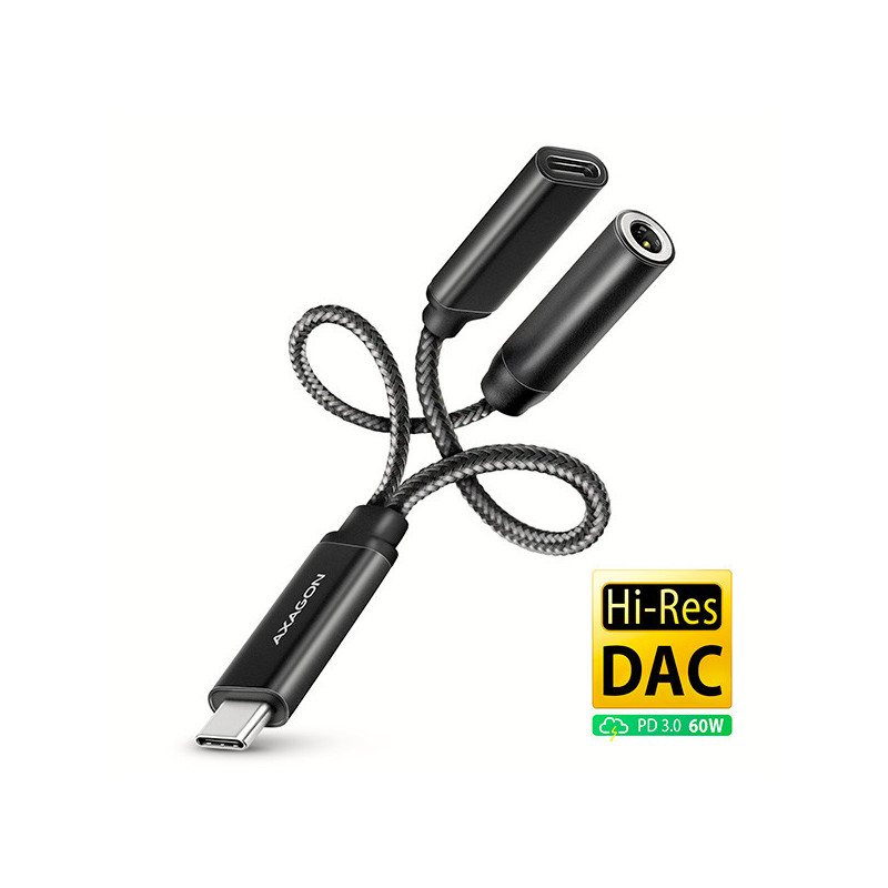 AXAGON ADA-HCPD, USB-C na 3.5mm jack - Hi-Res DAC audio adaptér, 384kHz/32bit, stereo, PD 60W 3A