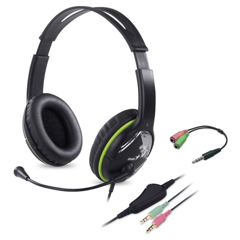 Slúchadlá s mik. GENIUS HS-400A green + redukcia
