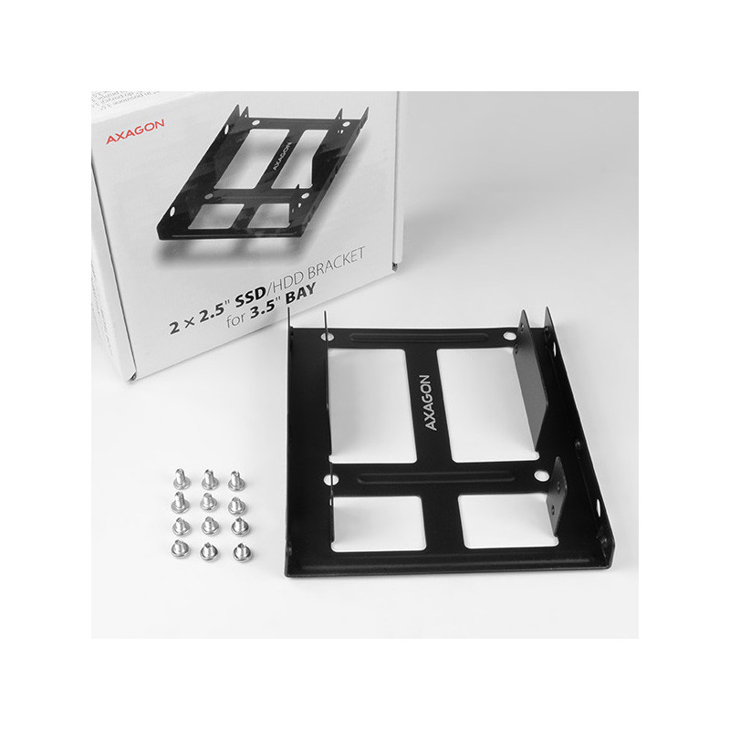 AXAGON RHD-225, kovový rámček pre 2x 2.5" HDD/SSD do 3.5" pozície, montáž ventilátora
