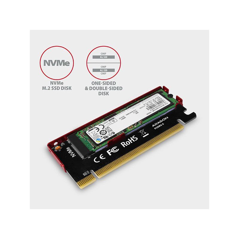 AXAGON PCEM2-S, PCIe x16 - M.2 NVMe M-key slot adaptér, kovový kryt pre pasívne chladenie