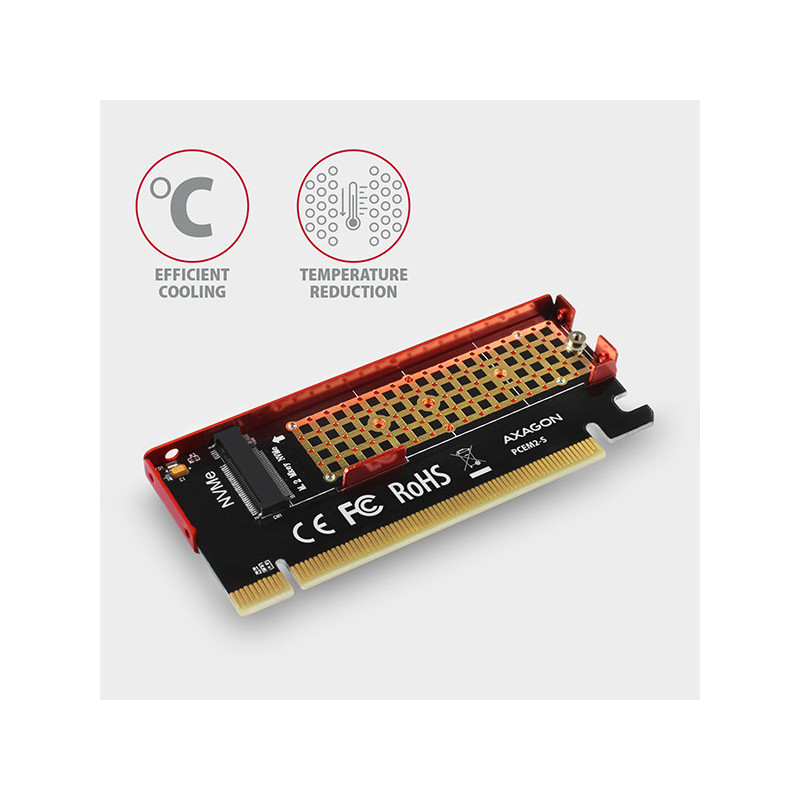 AXAGON PCEM2-S, PCIe x16 - M.2 NVMe M-key slot adaptér, kovový kryt pre pasívne chladenie