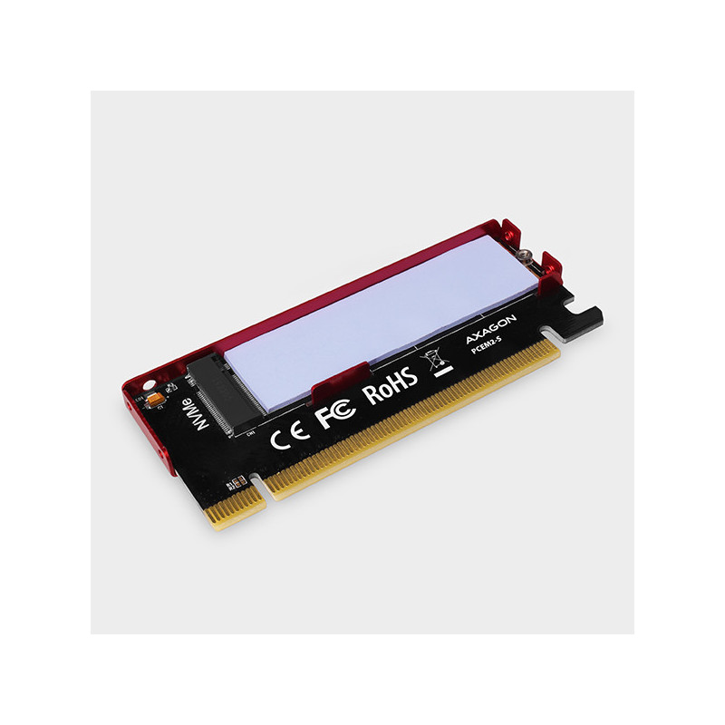 AXAGON PCEM2-S, PCIe x16 - M.2 NVMe M-key slot adaptér, kovový kryt pre pasívne chladenie