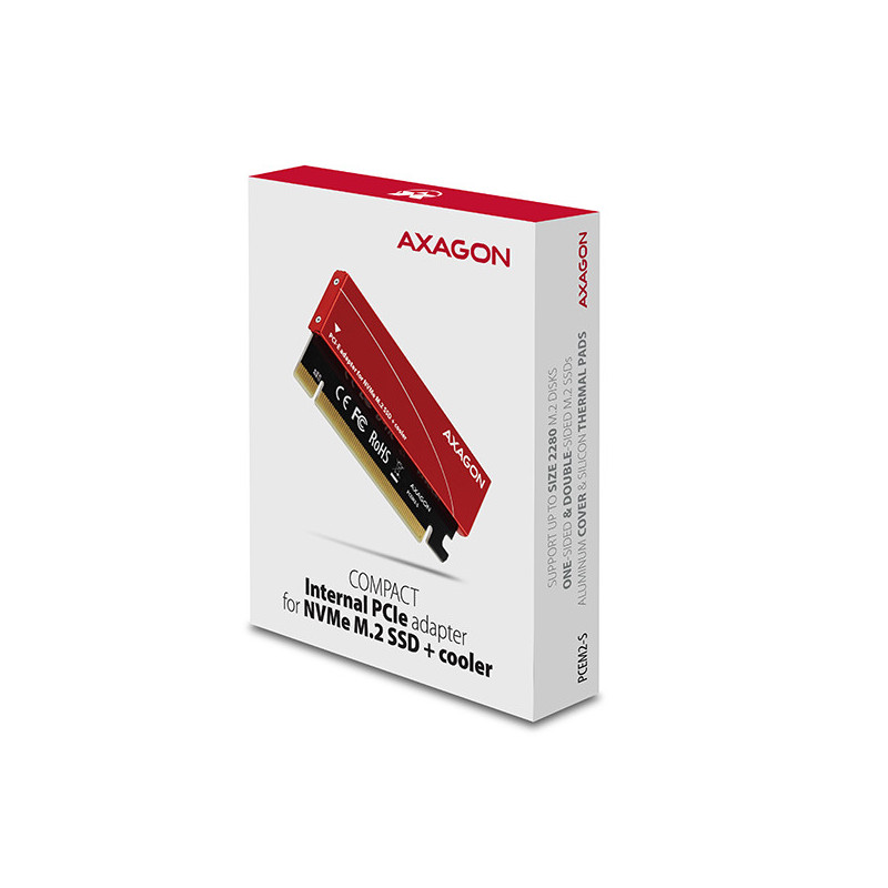 AXAGON PCEM2-S, PCIe x16 - M.2 NVMe M-key slot adaptér, kovový kryt pre pasívne chladenie