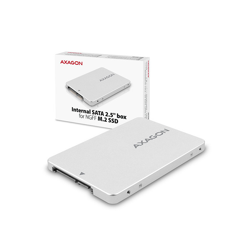 AXAGON RSS-M2SD, SATA - M.2 SATA SSD, interný 2.5" ALU box, strieborný