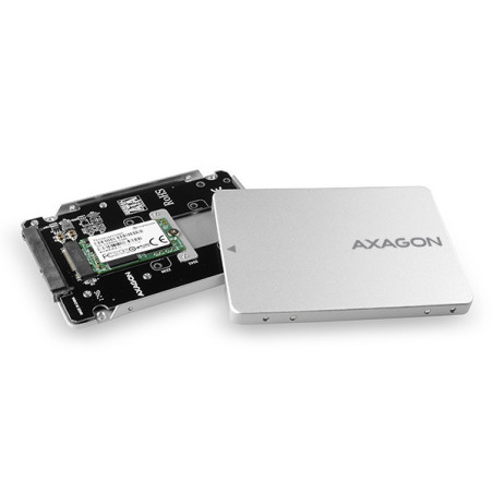 AXAGON RSS-M2SD, SATA - M.2 SATA SSD, interný 2.5" ALU box, strieborný