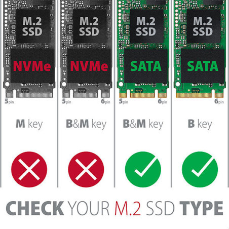 AXAGON RSS-M2SD, SATA - M.2 SATA SSD, interný 2.5" ALU box, strieborný