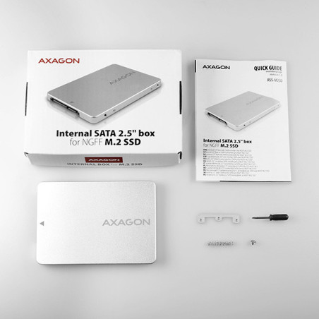 AXAGON RSS-M2SD, SATA - M.2 SATA SSD, interný 2.5" ALU box, strieborný