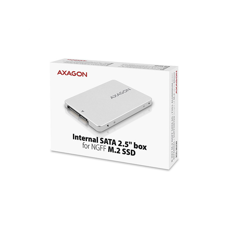 AXAGON RSS-M2SD, SATA - M.2 SATA SSD, interný 2.5" ALU box, strieborný