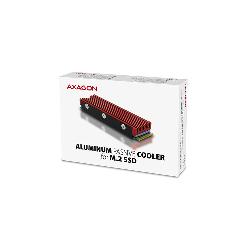 AXAGON CLR-M2, hliníkový pasívny chladič pre jedno aj obojstranný M.2 SSD disk, výška 12 mm