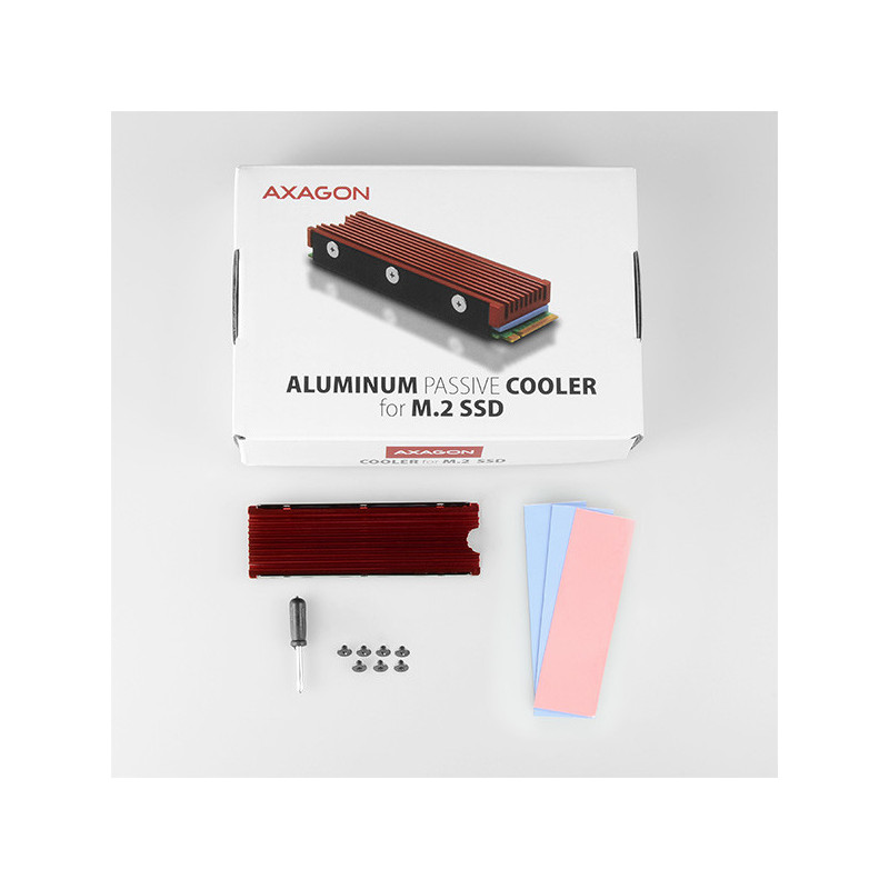 AXAGON CLR-M2, hliníkový pasívny chladič pre jedno aj obojstranný M.2 SSD disk, výška 12 mm