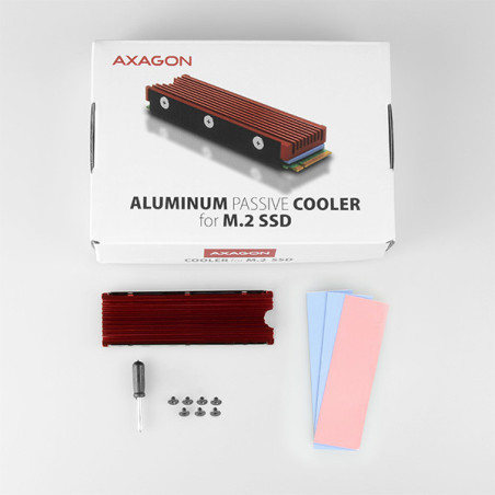 AXAGON CLR-M2, hliníkový pasívny chladič pre jedno aj obojstranný M.2 SSD disk, výška 12 mm