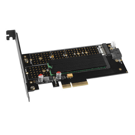 AXAGON PCEM2-DC, PCIe x4 - M.2 NVMe M-key + SATA B-key slot adaptér, chladič, vr. LP