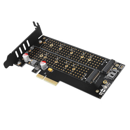 AXAGON PCEM2-DC, PCIe x4 - M.2 NVMe M-key + SATA B-key slot adaptér, chladič, vr. LP
