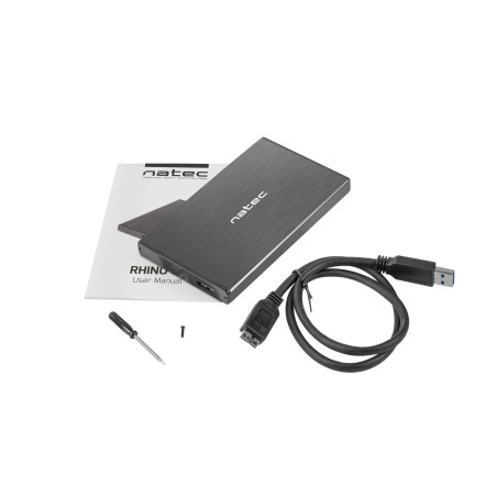 Externý box pre HDD 2,5" USB 3.0 Natec Rhino Go, čierny, hliníkové telo