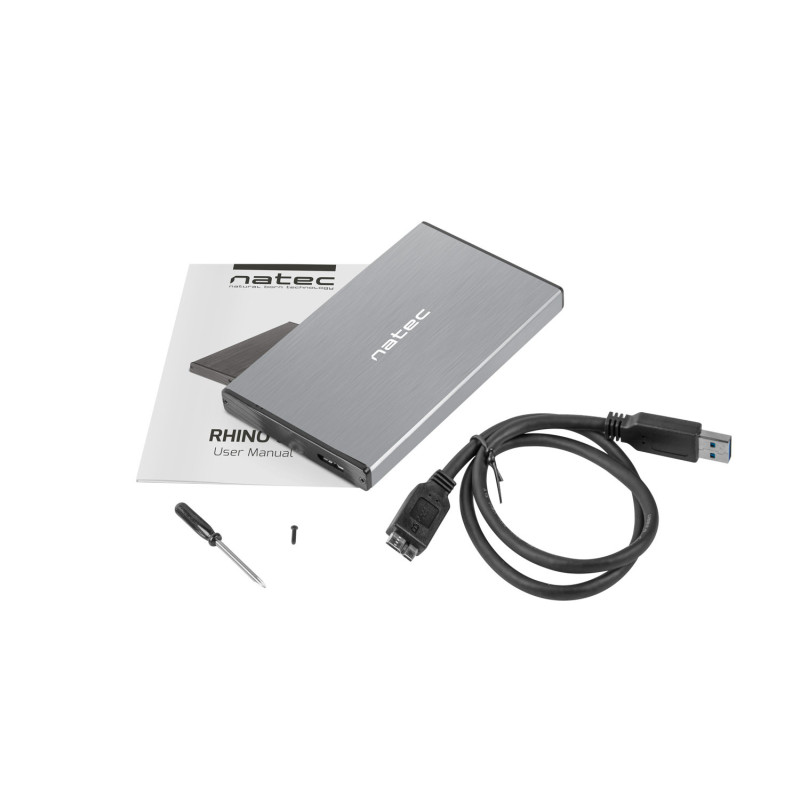 Externý box pre HDD 2,5" USB 3.0 Natec Rhino Go, šedý, hliníkové telo