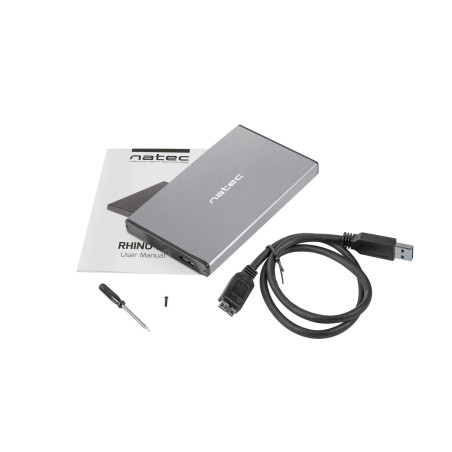 Externý box pre HDD 2,5" USB 3.0 Natec Rhino Go, šedý, hliníkové telo