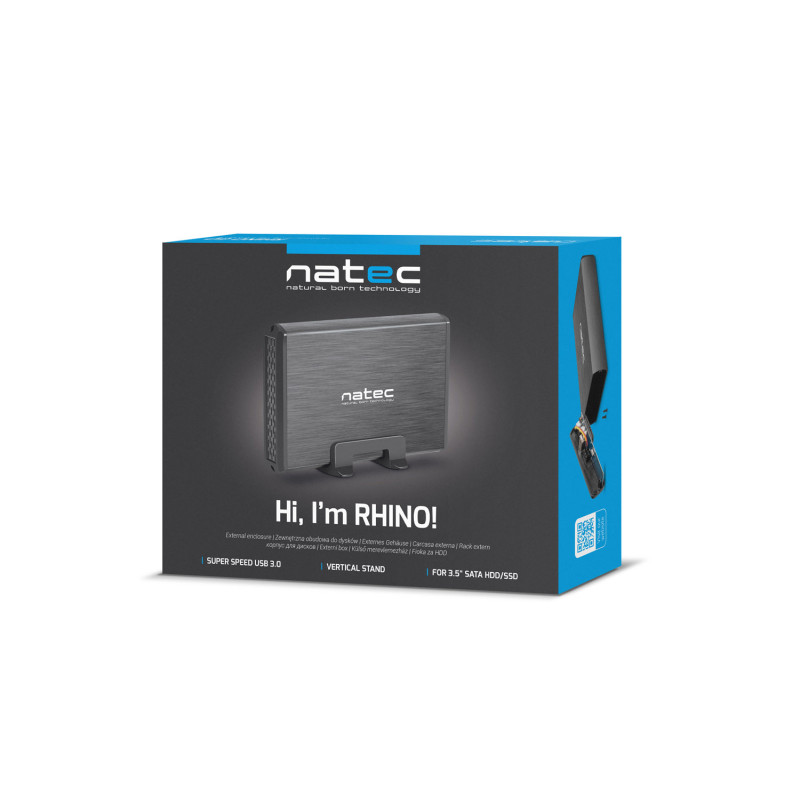 Externý box pre HDD 3,5" USB 3.0 Natec Rhino, čierny, vrátane napájacieho adaptéra
