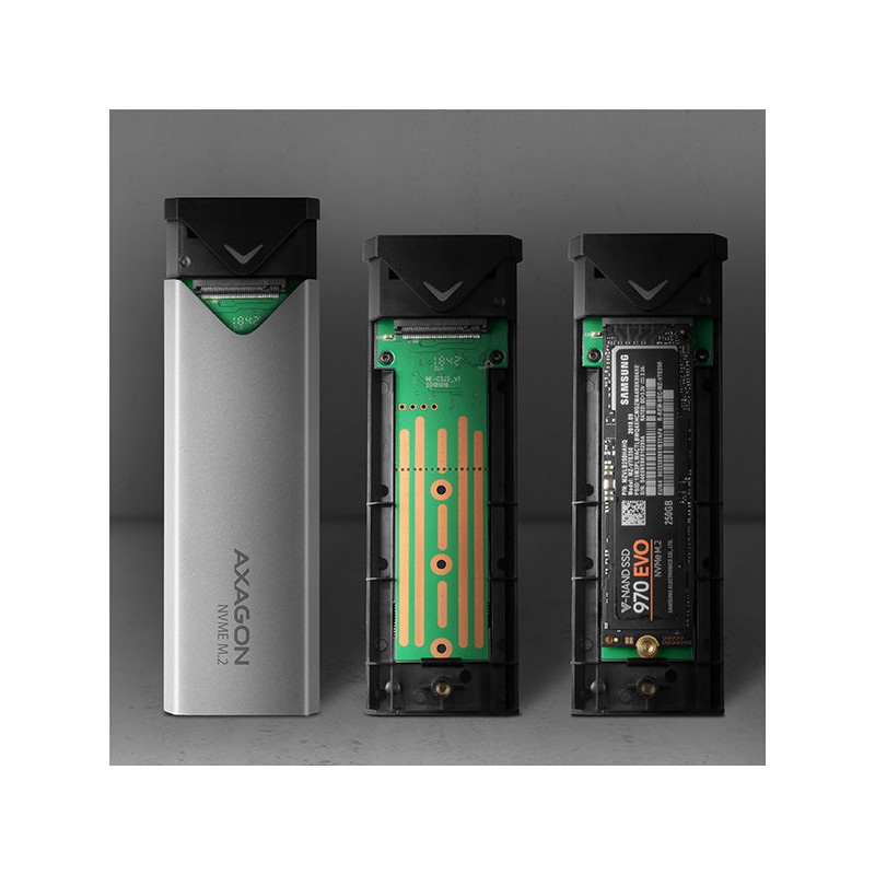 AXAGON EEM2-UG2, 10Gbps USB-C - M.2 NVMe SSD ARROW box, strieborný