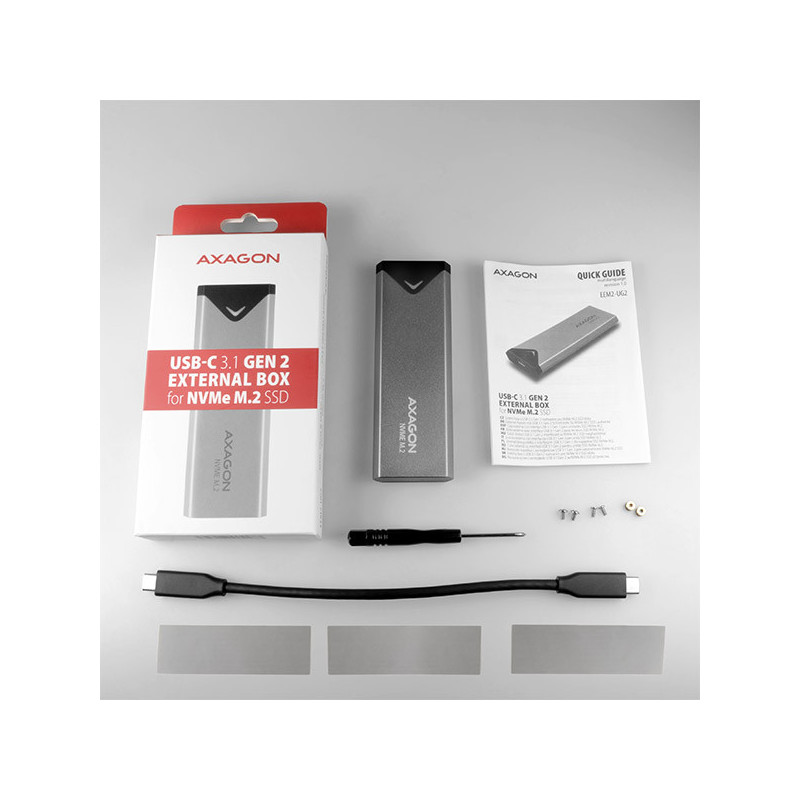 AXAGON EEM2-UG2, 10Gbps USB-C - M.2 NVMe SSD ARROW box, strieborný