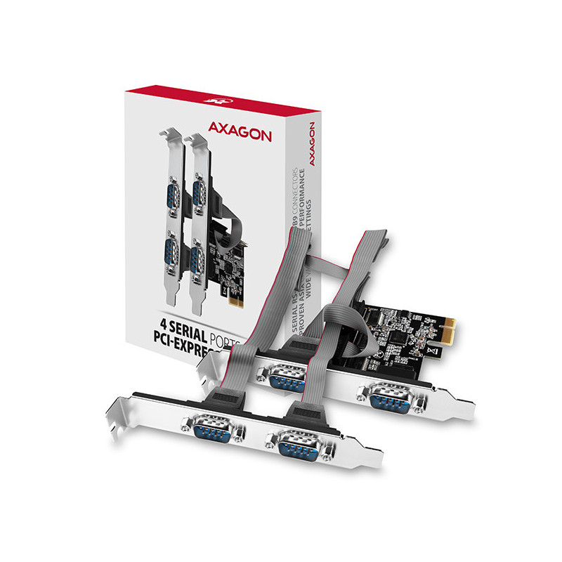 AXAGON PCEA-S4N, PCIe radič - 4x sériový port (RS232) 250 kbps, vr. LP