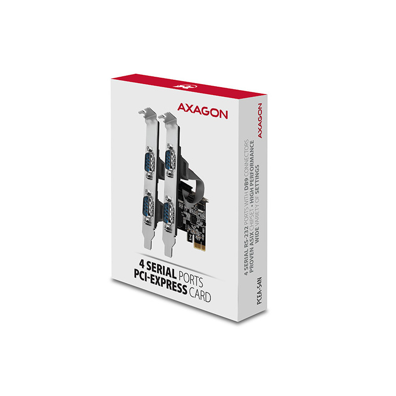 AXAGON PCEA-S4N, PCIe radič - 4x sériový port (RS232) 250 kbps, vr. LP