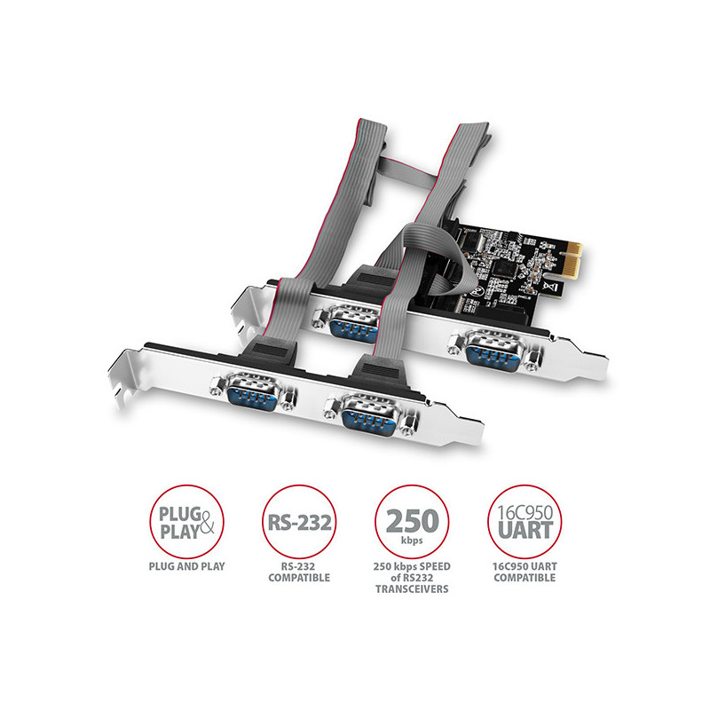 AXAGON PCEA-S4N, PCIe radič - 4x sériový port (RS232) 250 kbps, vr. LP