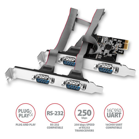 AXAGON PCEA-S4N, PCIe radič - 4x sériový port (RS232) 250 kbps, vr. LP