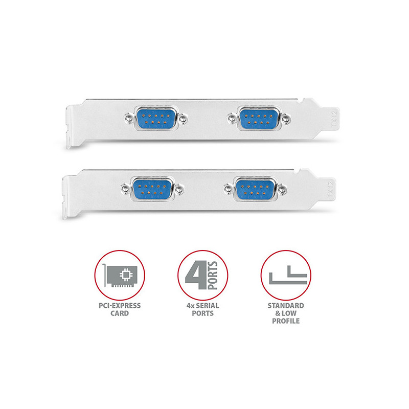 AXAGON PCEA-S4N, PCIe radič - 4x sériový port (RS232) 250 kbps, vr. LP