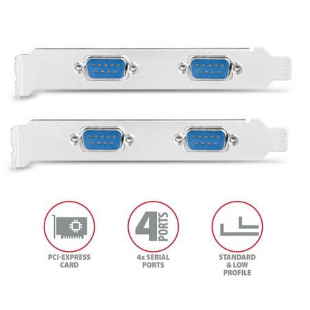 AXAGON PCEA-S4N, PCIe radič - 4x sériový port (RS232) 250 kbps, vr. LP