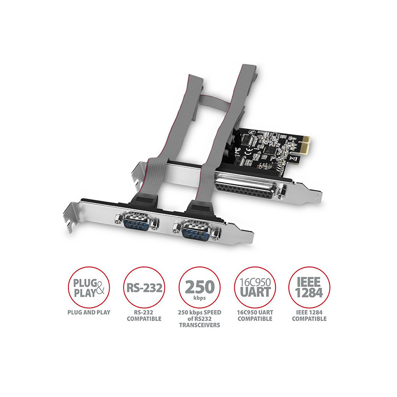 AXAGON PCEA-PSN, PCIe radič - 1x paralelný (LPT) + 2x sériový port (RS232) 250 kbps, vr. LP