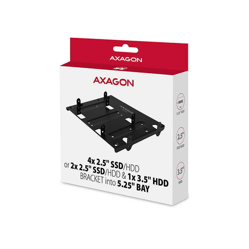 AXAGON RHD-435, kovový rámček pre 4x 2.5" alebo 2x 2.5" HDD/SSD a 1x 3.5" HDD do 5.25" pozície
