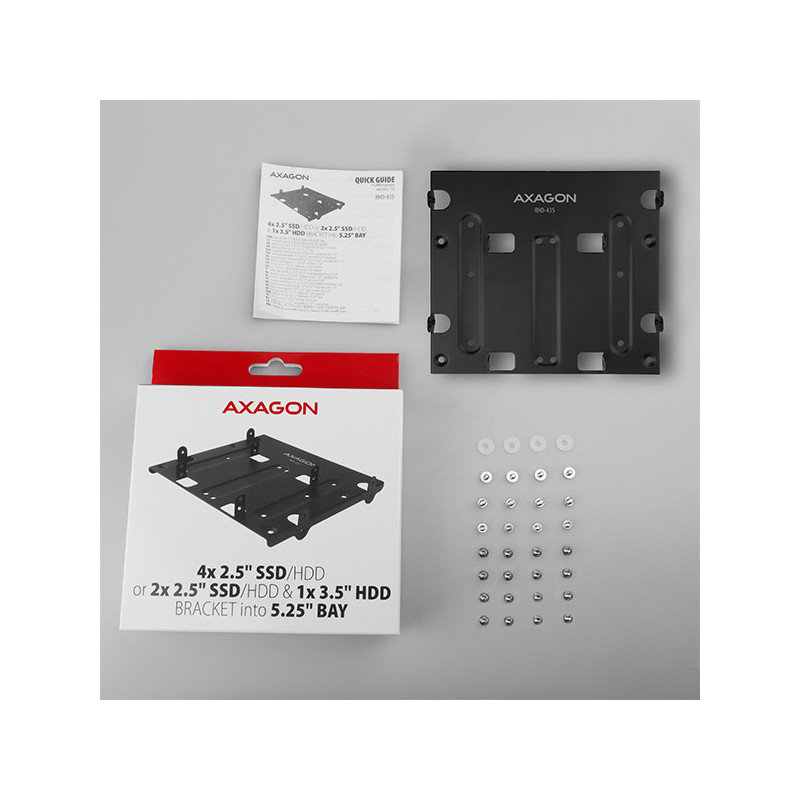 AXAGON RHD-435, kovový rámček pre 4x 2.5" alebo 2x 2.5" HDD/SSD a 1x 3.5" HDD do 5.25" pozície