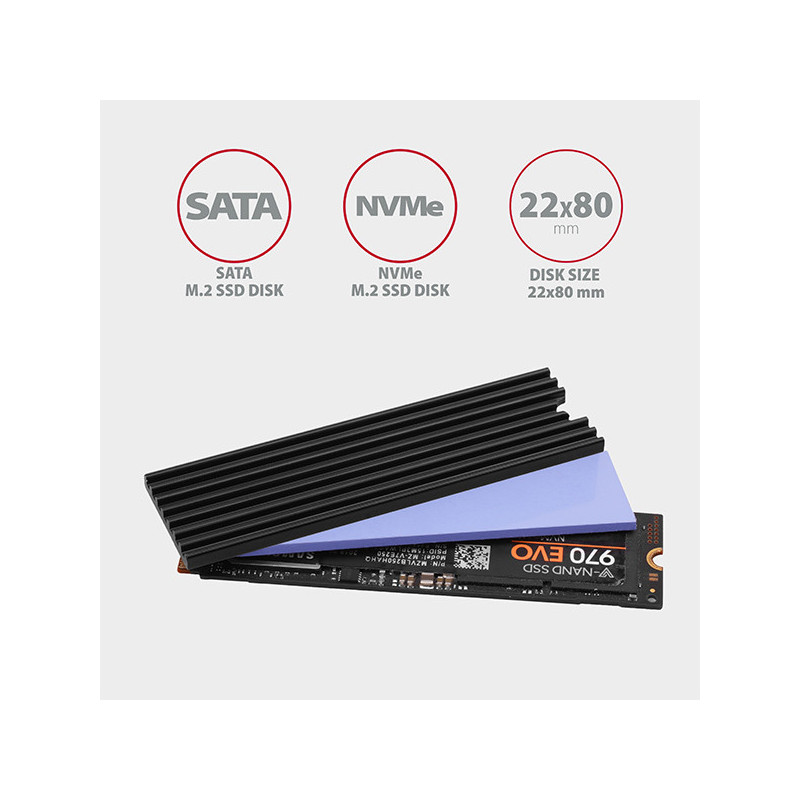 AXAGON CLR-M2L3, hliníkový pasívny chladič pre M.2 2280 SSD, výška 3 mm