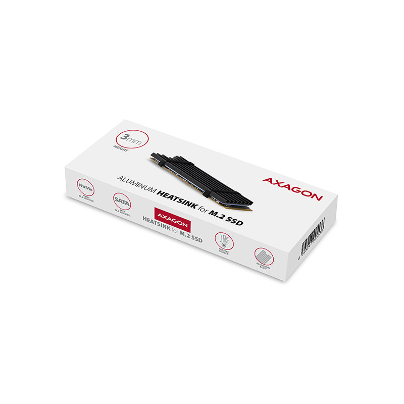 AXAGON CLR-M2L3, hliníkový pasívny chladič pre M.2 2280 SSD, výška 3 mm