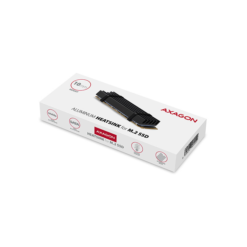 AXAGON CLR-M2L10, hliníkový pasívny chladič pre M.2 2280 SSD, výška 10 mm