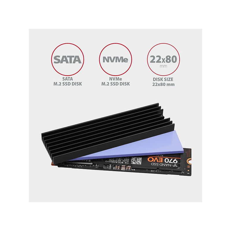 AXAGON CLR-M2L6, hliníkový pasívny chladič pre M.2 2280 SSD, výška 6 mm