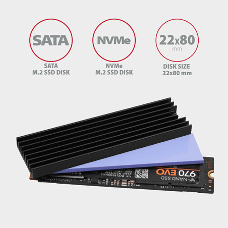 AXAGON CLR-M2L6, hliníkový pasívny chladič pre M.2 2280 SSD, výška 6 mm