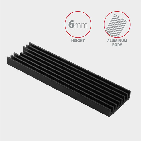 AXAGON CLR-M2L6, hliníkový pasívny chladič pre M.2 2280 SSD, výška 6 mm