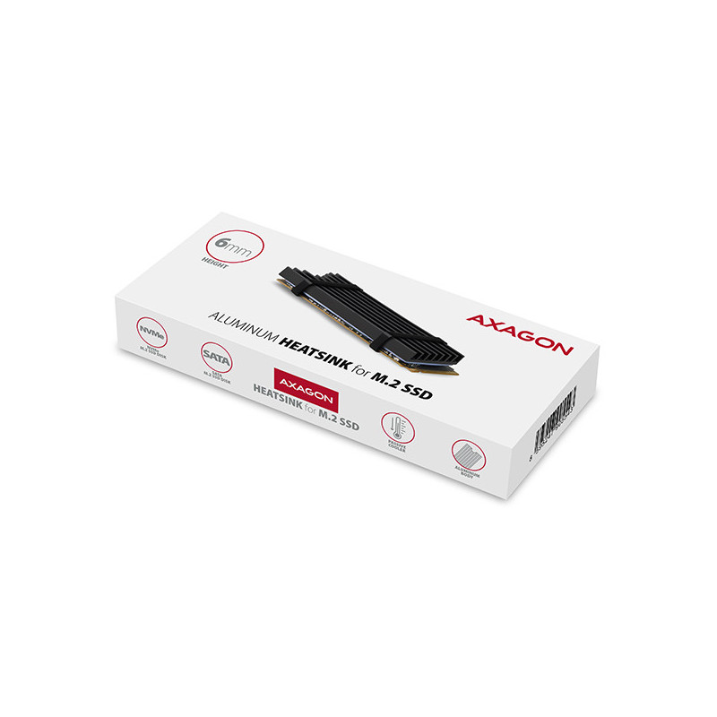 AXAGON CLR-M2L6, hliníkový pasívny chladič pre M.2 2280 SSD, výška 6 mm